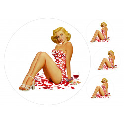 Pin-up model with rose petals - Edible cake topper