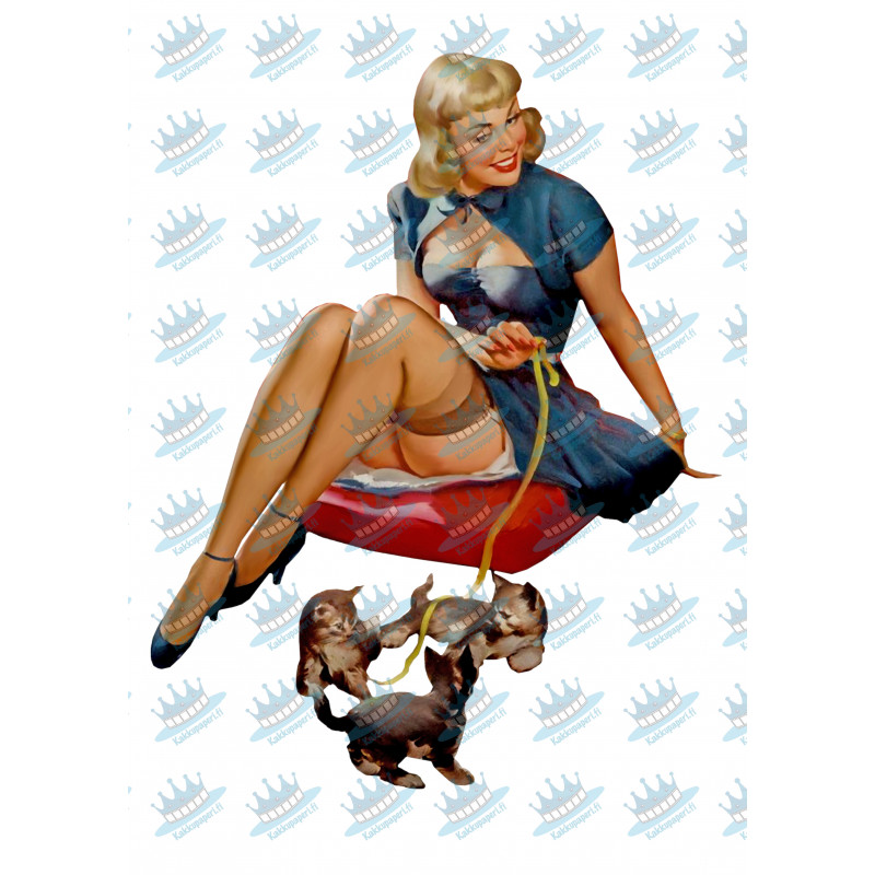 Pin-up model playing with kittens - Edible cake topper