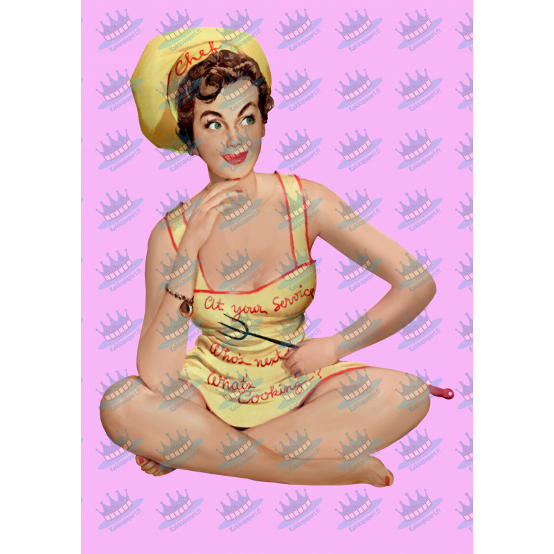 Pin-up model wearing a chef's outfit - Edible cake topper