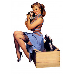 Pin-up model with dogs - Edible cake topper