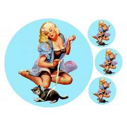 Pin-up model playing with a kitten - Edible cake topper