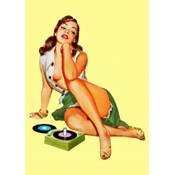 Pin-up model listening to music - Edible cake topper