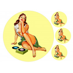 Pin-up model listening to music - Edible cake topper