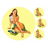 Pin-up model listening to music - Edible cake topper