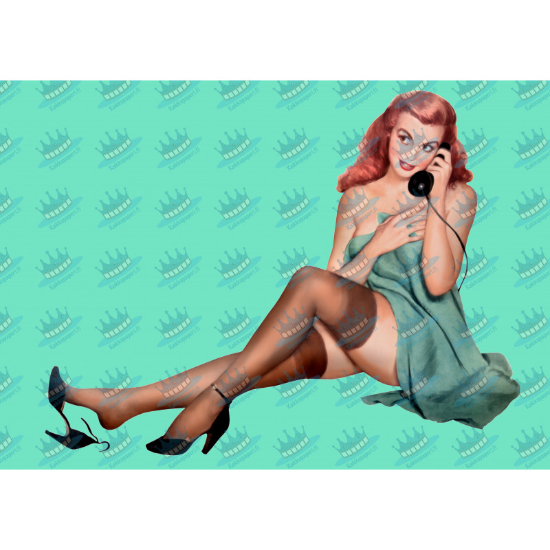 Pin-up model on the phone - Edible cake topper