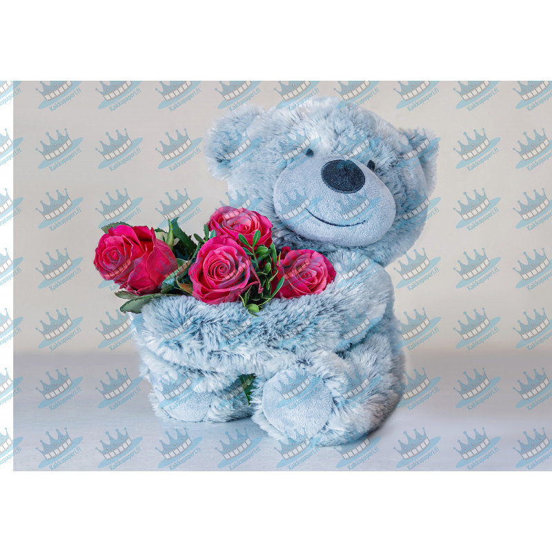 Bear with roses - Edible cake topper