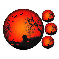 Halloween Cake topper - Halloween pumpkins in the graveyard - Edible cake topper