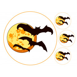 Halloween Cake topper - Bats and full moon - Edible cake topper