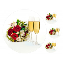 Flower bouquet and champagne - Edible cake topper