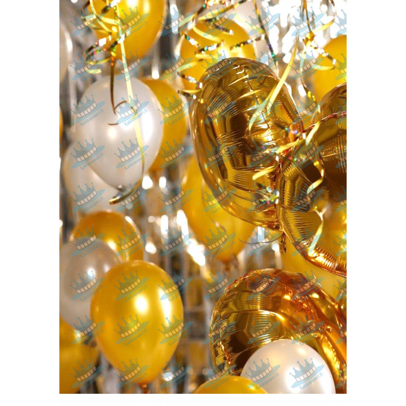 Gold and white party balloons - Edible cake topper