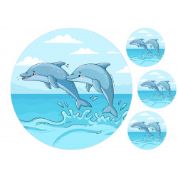 Dolphins Hand Drawn - Edible cake topper