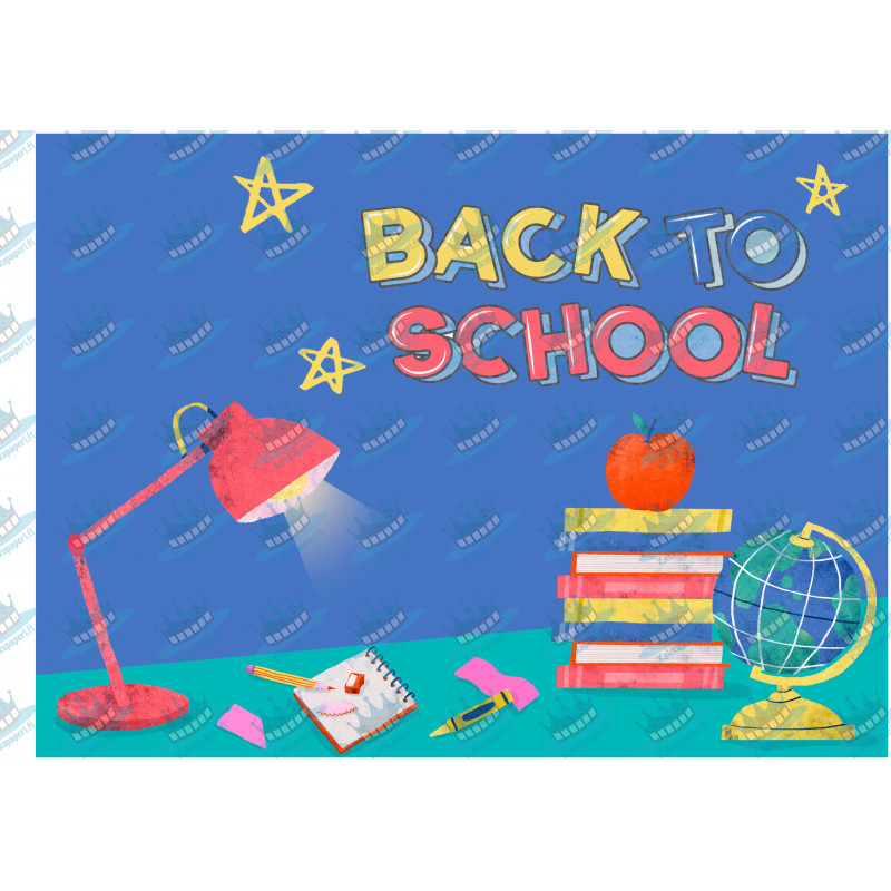 Back To School Desk Blue - Edible cake topper