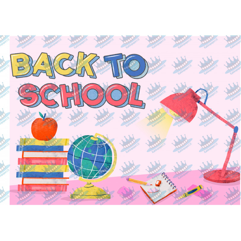 Back To School Desk Pink - Edible cake topper