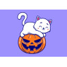 White Cat Laying On Pumpkin