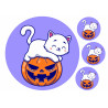 White Cat Laying On Pumpkin - Edible cake topper