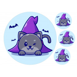 Cute Cat And Witch Hat - Edible cake topper