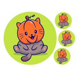 Cute Pumpkinhead Cat - Edible cake topper