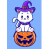 White Cat Sitting On Pumpkin