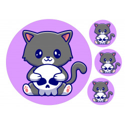 Cute Cat And Skull - Edible cake topper