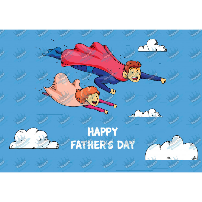 Superhero Dad and child flying - edible cake topper