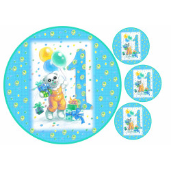 Ti-Ti Bear - 1 year birthday blue - edible cake topper