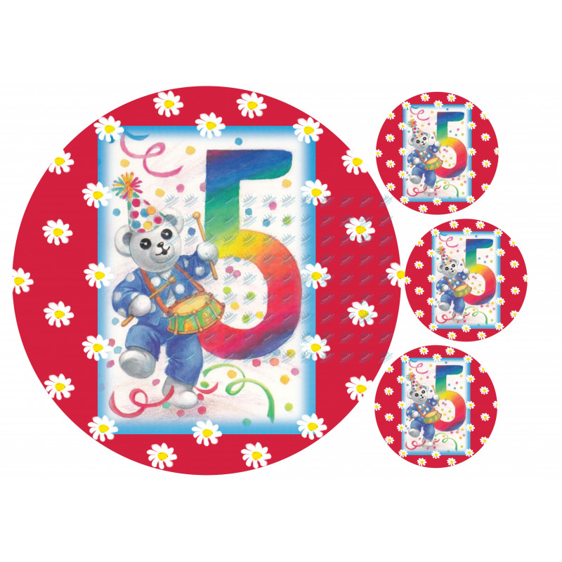 Ti-Ti Bear 5 years birthday  - edible cake topper