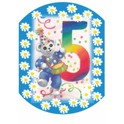 Ti-TI Bear 5 years birthday blue - edible cake topper