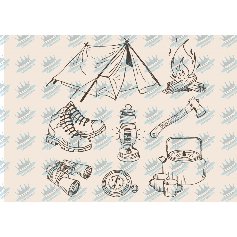 Illustrated camping equipment - edible cake topper