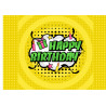 Yellow pop art Happy birthday - Edible cake topper