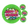 Green pop art Happy birthday - Edible cake topper