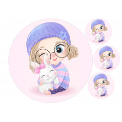 A girl hugging a bunny  - Edible cake topper