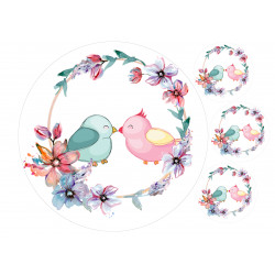 Cute birds in flower frames - Edible cake topper