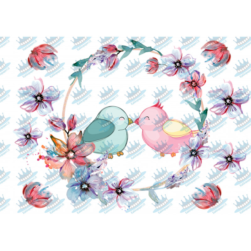 Cute birds in flower frames - Edible cake topper