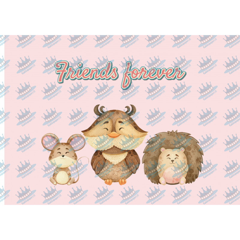 Friends forever - mouse, owl and hedgehog - Edible cake topper