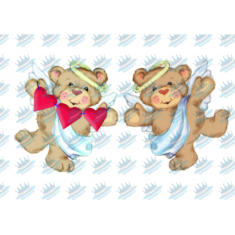 Valentine's Day angel teddy bears - Edible cake topper