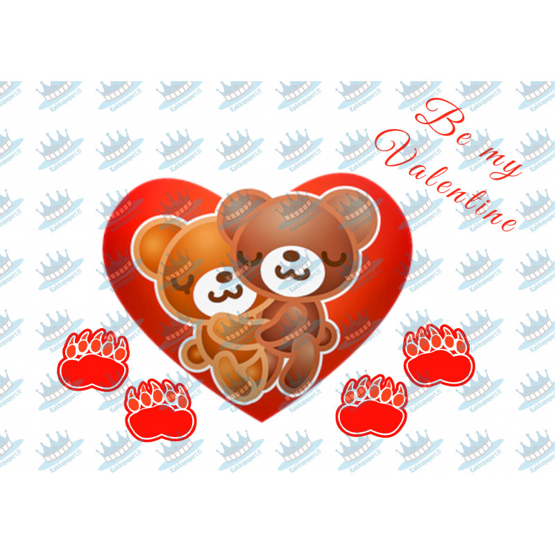 Valentine's Day teddy bears and paw prints - Edible cake topper