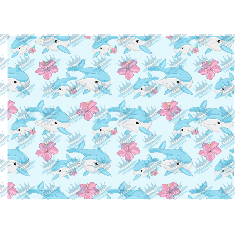 Tropical dolphin and floral print - cake decoration