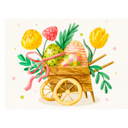 Easter setting in a wooden cart - edible cake topper