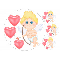 Cupid and heart-shaped balloons - Edible cake topper