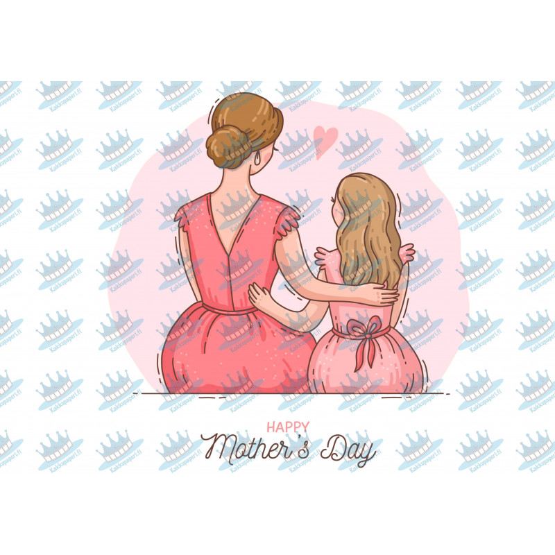 Illustrated Mom and Daughter Celebrating Mother's Day - Edible cake topper