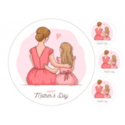 Illustrated Mom and Daughter Celebrating Mother's Day - Edible cake topper