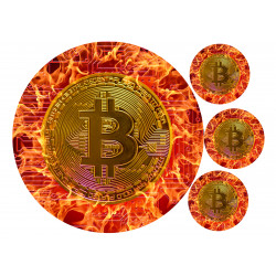 Flaming Golden Bitcoin - edible cake decoration