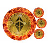 Flaming golden Ethereum round cake topper