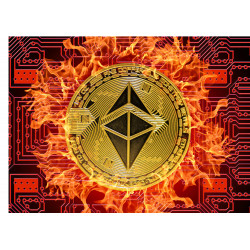 Flaming golden Ethereum rectangle cake topper