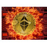 Flaming golden Ethereum rectangle cake topper