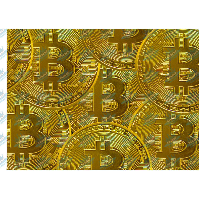 Golden Bitcoin rectangle-cake topping