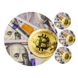 Bitcoin and Dollars - edible cake decoration