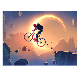 Cyclist in solar eclipse - rectangle edible cake topper