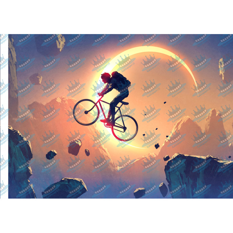 Cyclist in solar eclipse - rectangle edible cake topper