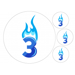 Flaming Blue Three - edible cake decoration